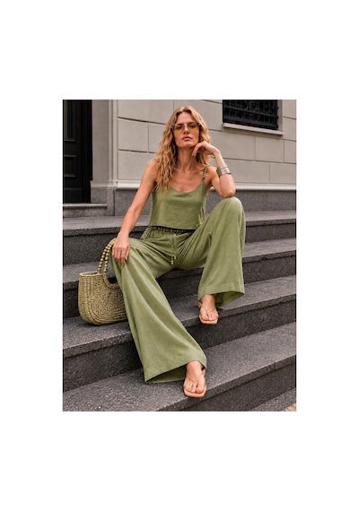 Bisou Ahşap Boncuk Detaylı Astarlı Crop Bluz Ve Bol Paça Şort Astarlı Pantolon Takım %100 Pamuk Haki Bisou Ahşap Boncuk Detaylı Astarlı Crop Bluz Ve Bol Paça Şort Astarlı Pantolon Takım %100 Pamuk Haki