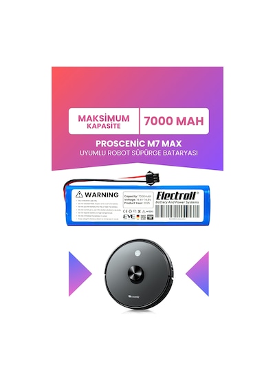 Proscenic M7 Max Uyumlu Batarya Maksimum Kapasite 7000mah Pil Robot Süpürge Bataryası Değişimi