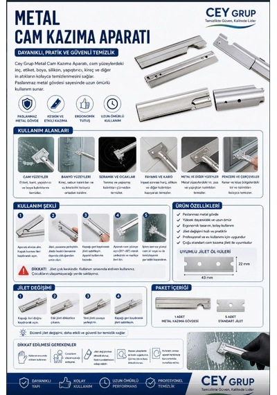 Cey Grup Metal Cam Kazıma Aparatı Gri