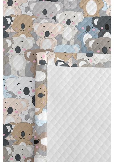 Evimde Bambaşka Renkli Koala Pastel Çocuk Odası Pike Takımı - Sevimli Hayvan Desenli Bej 160x220  CM Yatak Örtüsü