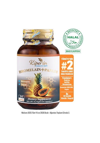 Kiperin Bromelain 2500 Gdu & Papain - Doğal Proteolitik Enzim 30 Kapsül & 700mg Akıllı Gıda Takviyesi