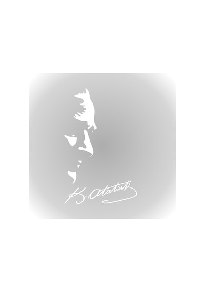 Gazi Mustafa Kemal Atatürk Silüeti Ve Imza Oto Sticker 28cm Beyaz