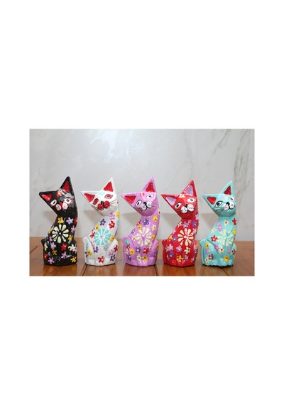 4 Adet Ahşap Kedi Figür Seti 5'li, 10 Cm Ölçü, Dekoratif Masa Raf Süslemeleri, Polos 7, Cat Figurine Set