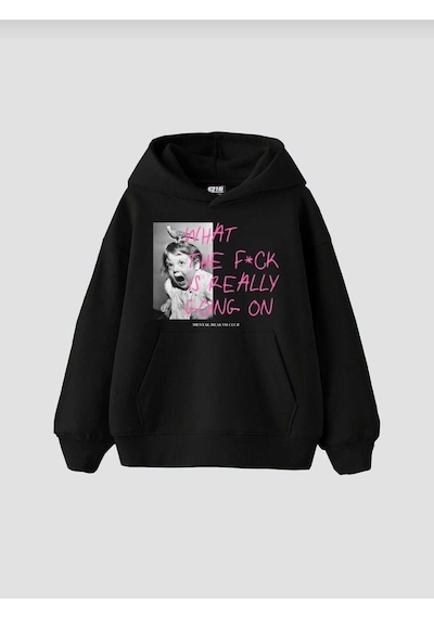 Hunors Sportswear & Company What The Baskılı Unisex Model Pamuklu Kapüşonlu Sweatshirt SIYAH Hunors Sportswear & Company What The Baskılı Unisex Model Pamuklu Kapüşonlu Sweatshirt SIYAH