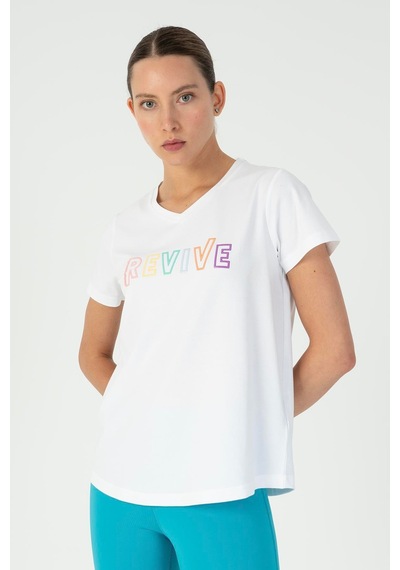 Maraton Regular Kadın V Yaka Beyaz- T-shirt Beyaz-