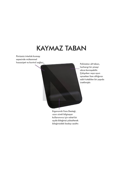 Mp02 - Dörtgen Bilek Destekli Mouse Pad Konfor, Kaymaz Taban, Ergonomik, Yumuşak, Ev,ofis 1 Adet