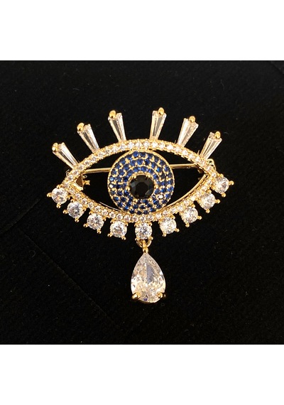 Broş Kadın Zirkon Taşlı Nazar Göz Broş Gözyaşı Yaka İğnesi Gold
