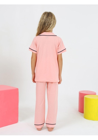 Kız Çocuk Kısa Kollu %100 Pamuklu Düğmeli Pijama Takımı Princess Pembe