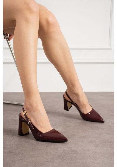 Elvı Yeni Sezon Bordo Kadın Bantlı Stiletto Topuklu Ayakkabı 9 Cm Bordo
