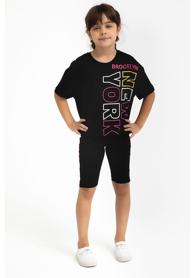 Rolypoly Newyork Siyah Kız Çocuk Bermuda Tayt Takım 5274-29166 Siyah