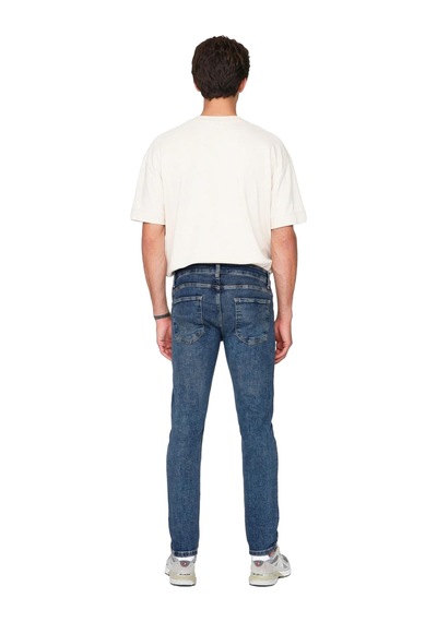 Ersefa Erkek Dar Kesim Esnek Denim Pantolon Eskitme Detaylı Fonksiyonel Koyu Mavi
