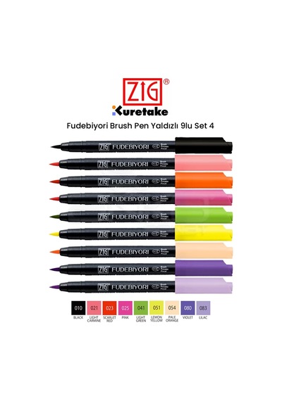 Zig Fudebiyori Brush Pen 9lu Set 4 Çok Renkli