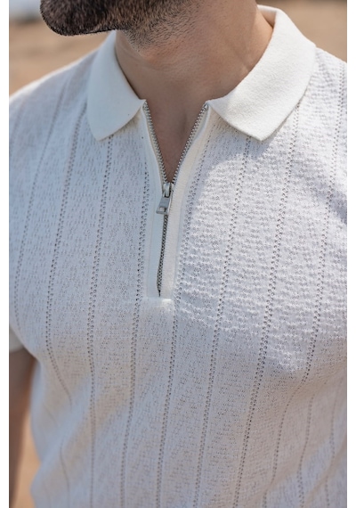 Madmext Ekru Regular Fit Polo Yaka Triko Erkek Tişört E7503