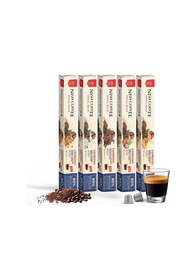 Nish Coffee Aromalı Kapsül Kahve 5'li Set Karamel-vanilya-çikolata-fındık-portakal - 50 Adet Kapsül Kahve