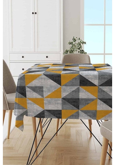 Sarı Geometrik Desen Dokuma Leke Tutmaz Masa Örtüsü Mso380n11
