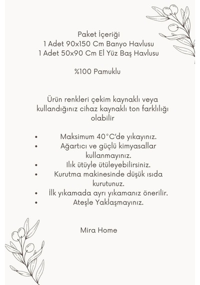 Mira Home Saçaklı Lüks Banyo Havlu Takımı %100 Pamuk Lalezar Bej