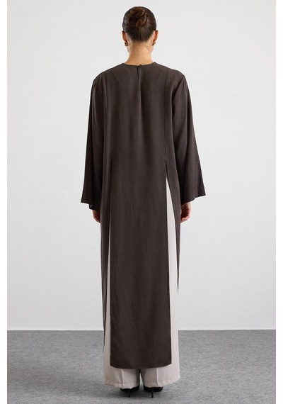 Olcay Derin Yırtmaçlı Oversize Uzun Tunik Kahve 9838
