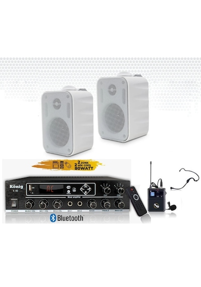 2li Duvar Hoparlör Seti Yaka Mikrofonlu Bluetooth Anfi Ses Sistemi