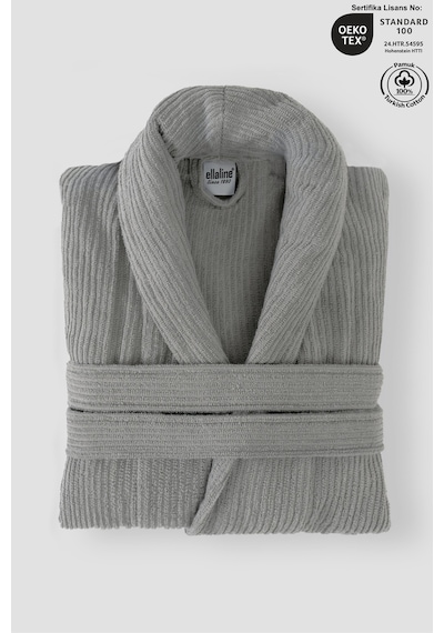 Gri Çizgili Bornoz %100 Sertifikalı Pamuk Şal Yaka Unisex Banyo Bornoz / Sabahlık 340 Gr/m2