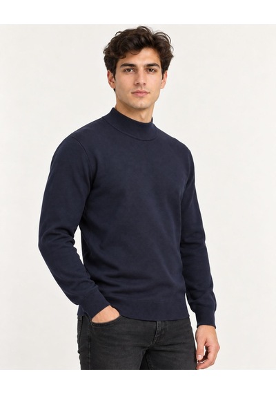 Classics Men Slim Fit Polo Yarım Balıkçı Uzun Kol Erkek Triko 07425 Lacivert