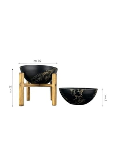 Siyah Gold Mermer Efektli Toprak Saksı İkili Set - 20 Cm Çap