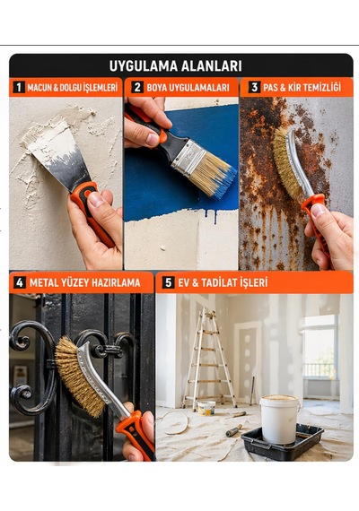 Kinetex Fırça & Spatula Seti 3 Parça Tel Fırça + Boya Fırçası + Spatula