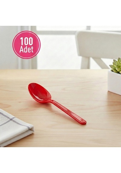 100 Adet Kırmızı Plastik Lüx Parti Kaşığı
