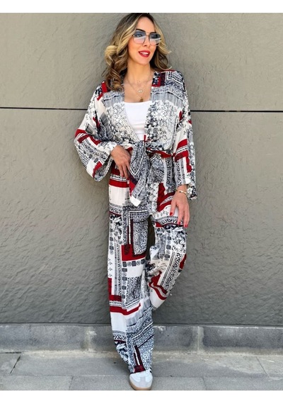 Kadın Mix Desenli İkili Kimono Takım - S504506 Çok Renkli