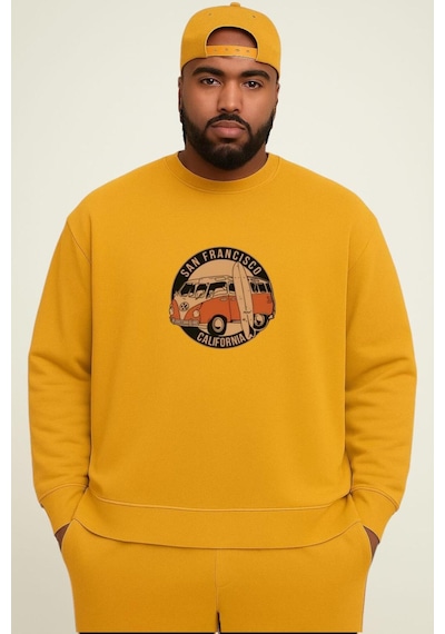 Benroma Wos Wos Baskılı Büyük Beden Unisex Sweatshırt Çok Renkli