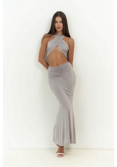 Mai Collection Mai Studios Co. Jolie Gri Crop Etek Takım Gri