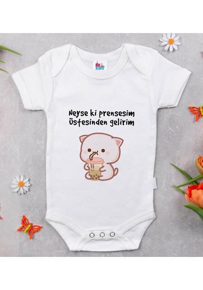 Bk Gift Bk Kids Prensesim Üstesinden Gelirim Tasarımlı Beyaz Bebek Body Zıbın-1 Çok Renkli