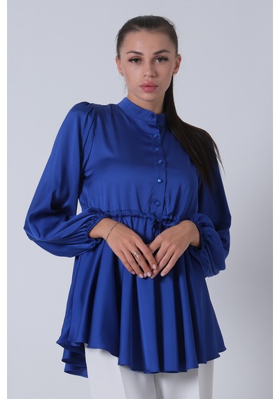 Feminist Saks Kolu Lastikli Belden Bağlamalı Saten Tunik 44510418.26 Saks