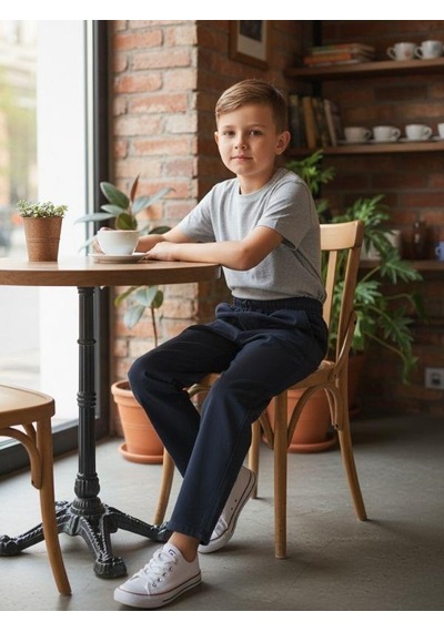 Zekids Erkek Çocuk Esnek Kumaş Beli Lastikli Pantolon-16399 Lacivert
