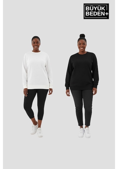 Süperlife Kadın Büyük Beden Bisiklet Yaka 2 Li Set-rahat Kalıp İnce Sweatshirt Spr26bswk956+2 Ekru Süperlife Kadın Büyük Beden Bisiklet Yaka 2 Li Set-rahat Kalıp İnce Sweatshirt Spr26bswk956+2 Ekru