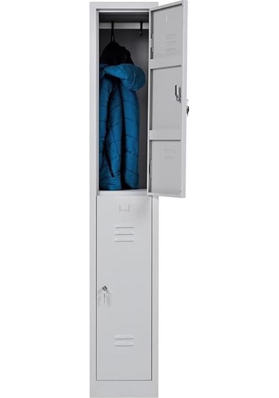 Metal Elbise Dolabı, Kilitlenebilir Dolap, Soyunma Dolabı, Elbise Dolabı, 2 Bölmeli Dolap Gri