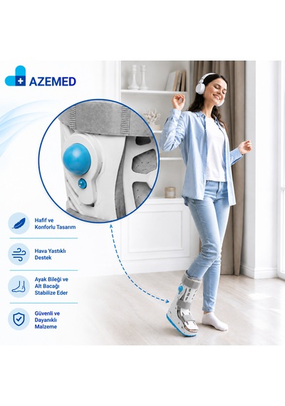 Azemed Air Walker Ortezi Ayak Bileklik Havalı Yürüme Botu Uzun Beyaz