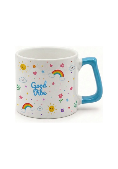 Good Vibe-stay Positive Yazılı Desenli Kupa Bardak - Komik Tasarım Baskılı Seramik Hediye Kupa Bardak Çok Renkli