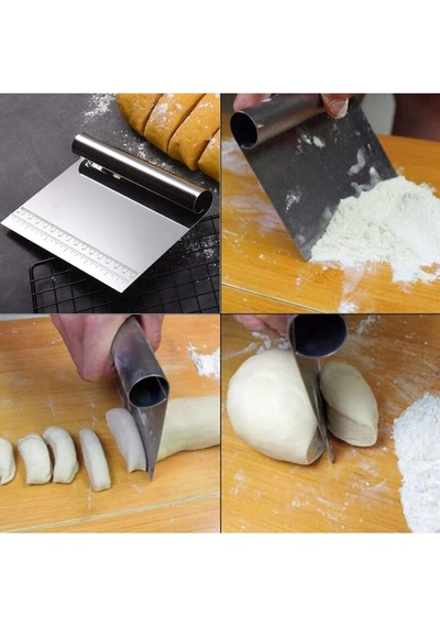 Lexroo Paslanmaz Çelik Hamur Kesme Ve Kazıyıcı Spatula Ölçü Çizgili Pasta Kek Kesici Aparat Çok Renkli