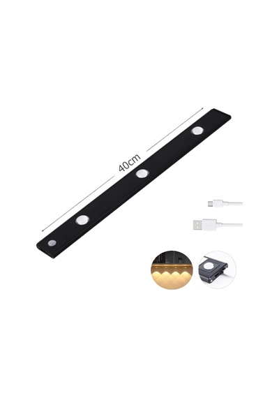 Şarjlı 3 Farklı Işık Renkli Dimmerli 40cm Siyah Ultra Slim Kabin Led Çok Renkli