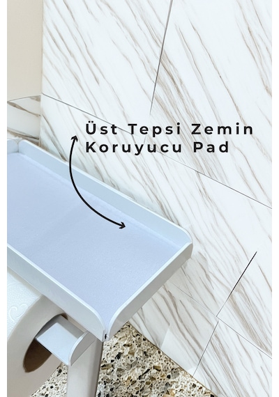 3'ü 1 Arada Banyo Seti Tuvalet Kağıtlık, Çöp Kovası Ve Tuvalet Fırça Takımı Beyaz - Kahverengi