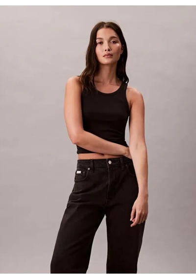 Calvin Klein Hıgh Rıse Straıght Ck Essentıal Siyah Kadın Kot Pantolon