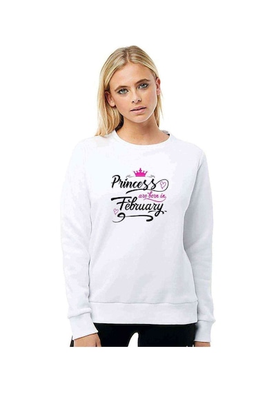 Princess Are Born In February Baskılı Beyaz Kadın Sweatshirt