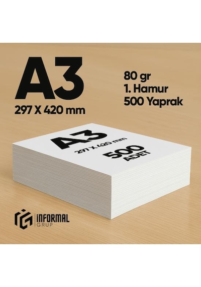 İnformal Fotokopi Kağıdı Premium Kalite A3 80 Gr 500 Yaprak 1. Ha