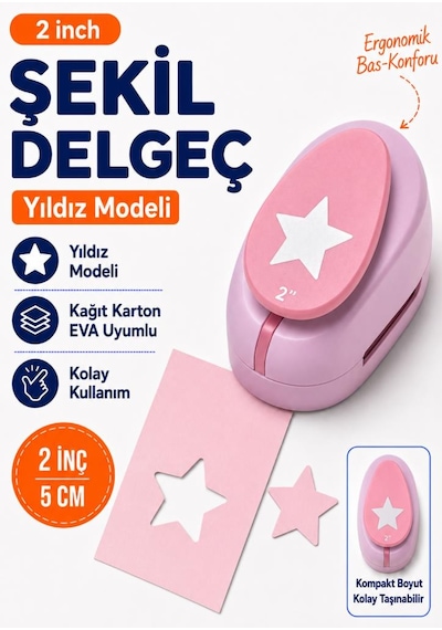 Ofisinn Şekilli Mega Boy Delgeç/şekilgeç 5 Cm Yıldız Pembe