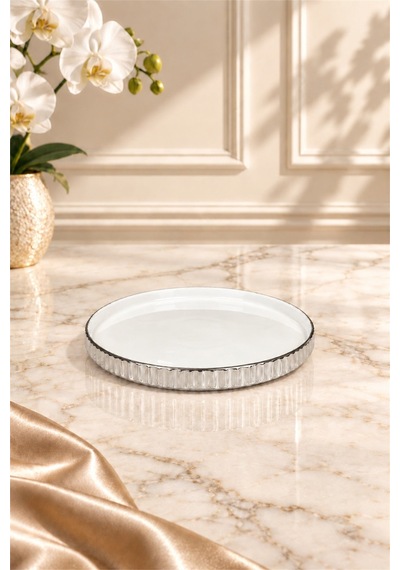 Linea Serisi Yuvarlak Servis Tabağı 20 Cm Gümüş