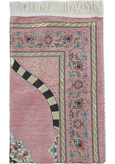 Pembe Çiçek Motifli Mihraplı Astarlı Şönil Seccade 001