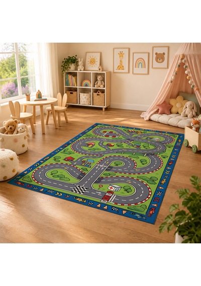 Kartela Halı Yarış Arabası Kaymaz Taban Çocuk Oyun Halısı - 60 x 90 CM