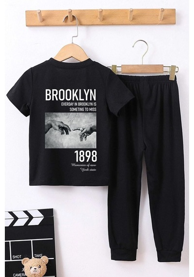 Uyguntarz Çocuk 1898 Brooklyn Baskılı Alt - Üst Eşofman Takımı Siyah