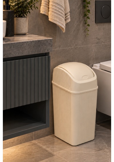 20 Litre Pratik Kapaklı Mutfak Çöp Kovası Büyük Boy Banyo Çöp Kovası Krem