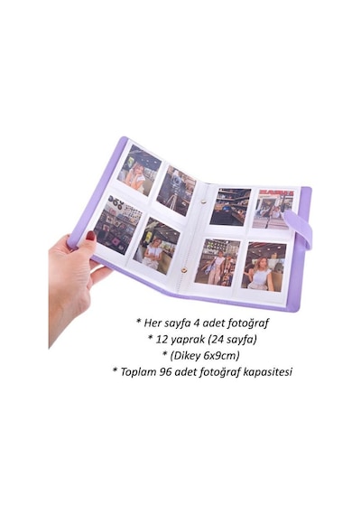 Siyah Deri Tasarım Instax Polakart Mini Fotoğraf Albümü - 96 Lı Cep Kapasitesi